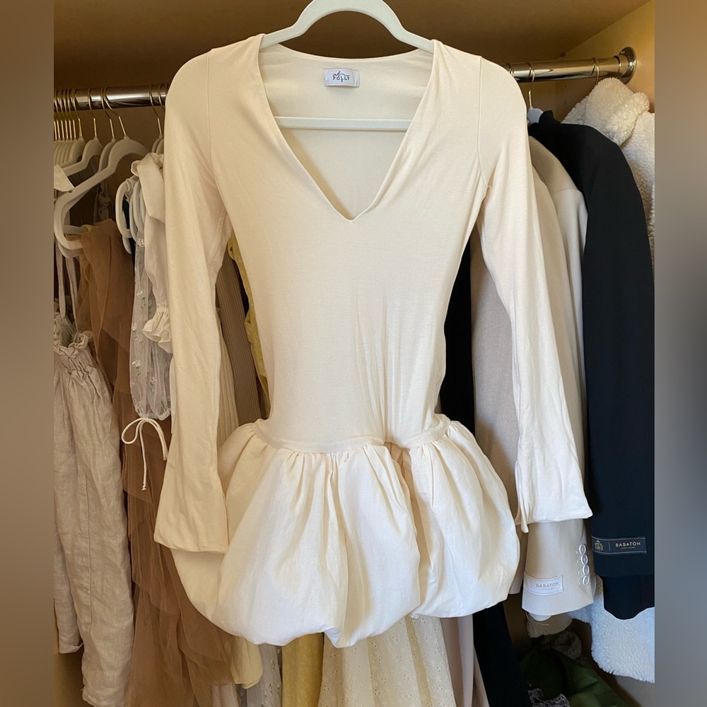 Oh Polly Ivory V-Neck bubble hem Dress